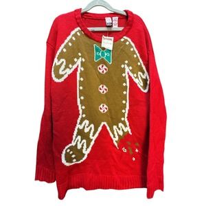 Gingerbread Man Ugly Sweater Red Christmas Pullover Knit Fun Holiday Size S NWOT